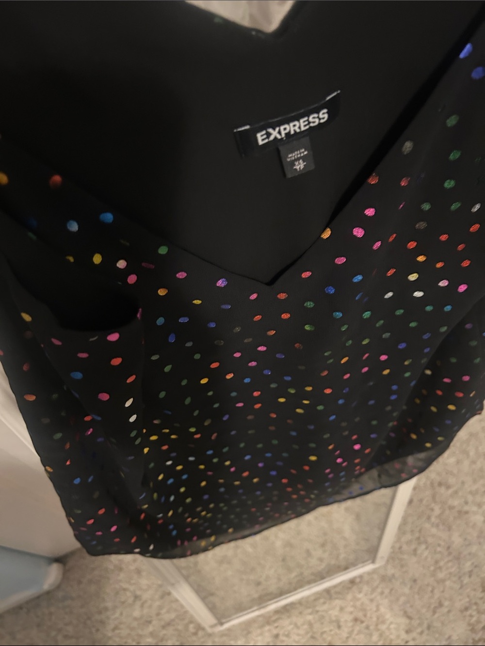 Express Black Polka Dot V-Neck camisole top with  metallic Multicolor Spots
